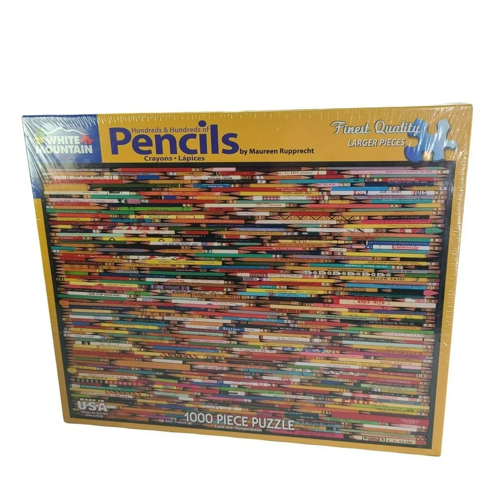 White Mountain Puzzle Pencils Collage by Maureen Rupprecht 1000 Piece Jigsaw New